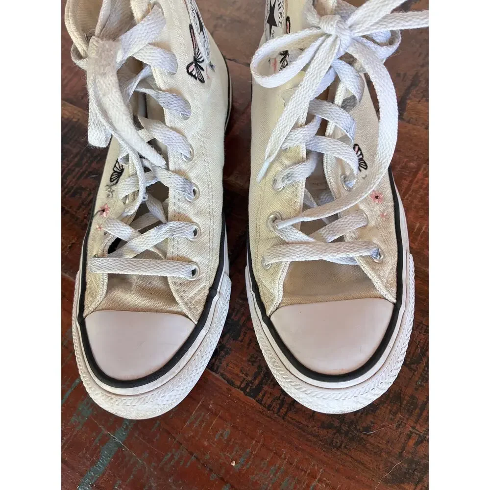 Chuck Taylor All Star Hi Top Sneakers Off White Pink Black Butterflies Flowers 4